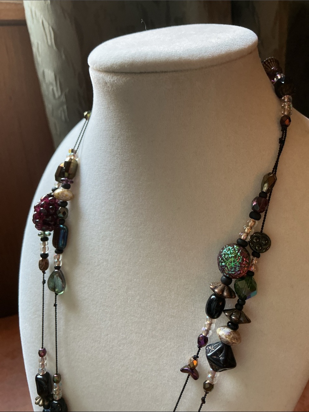 Elegant Vintage Czech and Antique Glass Bead Necklace 44” - Picture 2 of 3